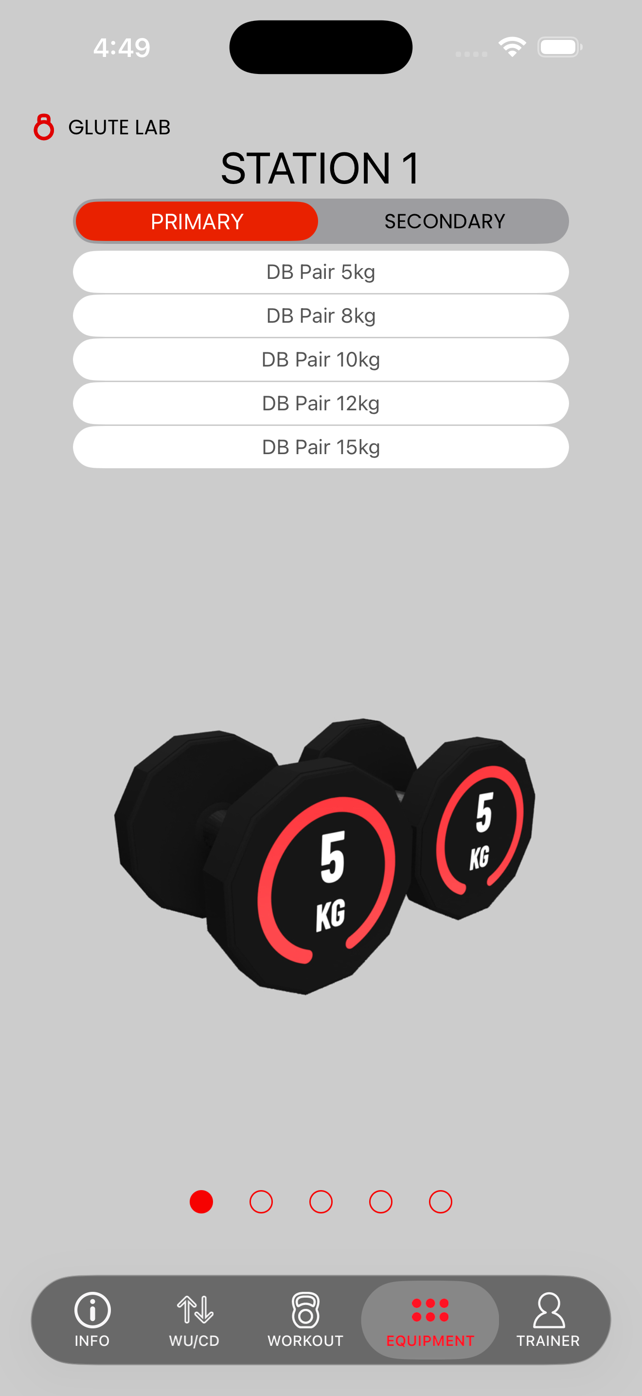 Smart Coach equipment screen