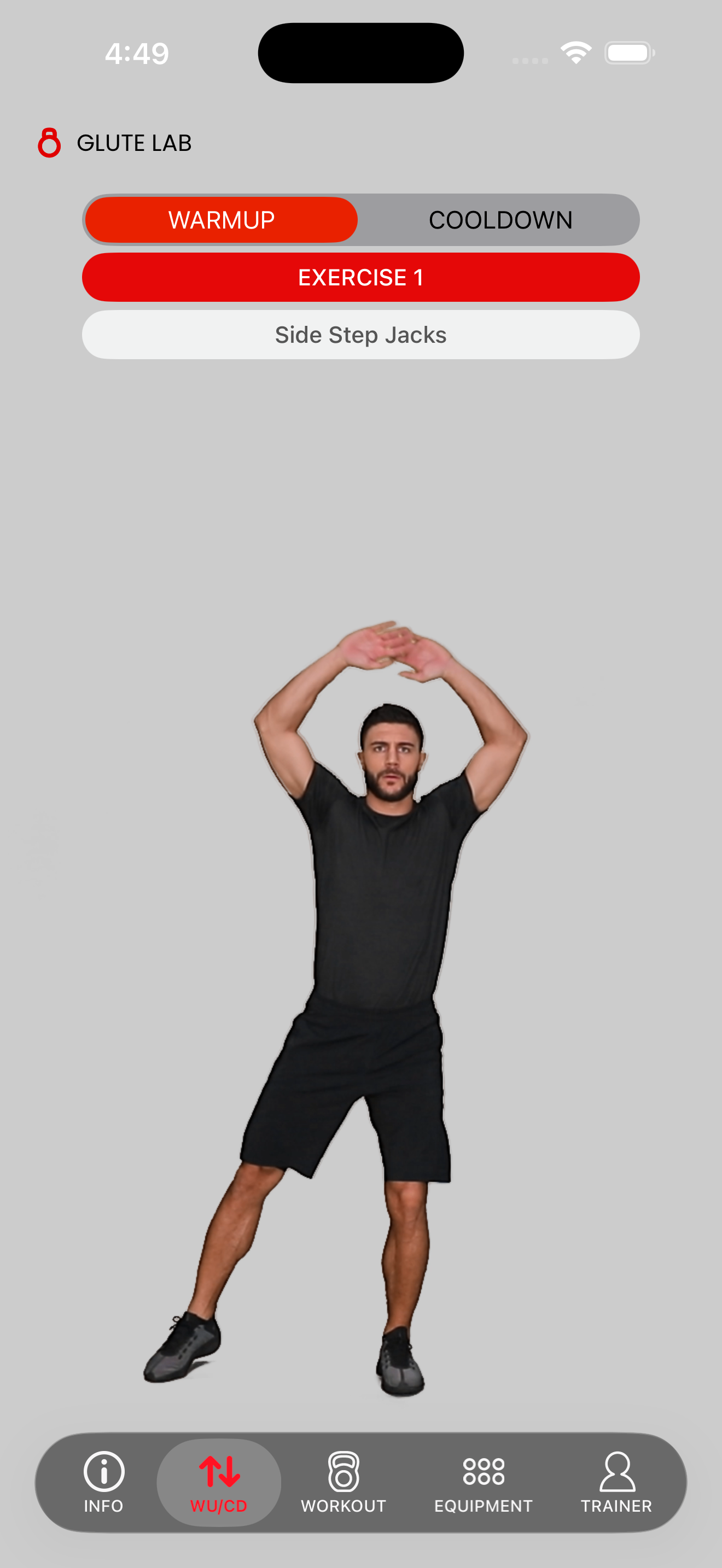 Smart Coach warm-up and cool-down screen