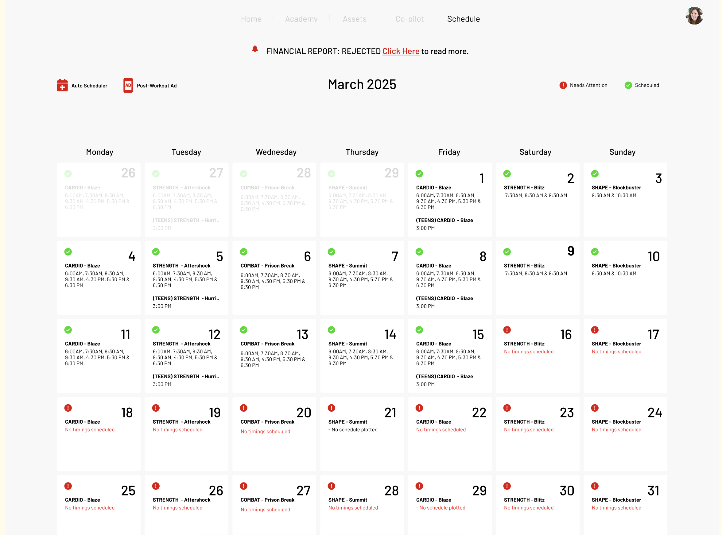 Reset scheduler monthly calendar view