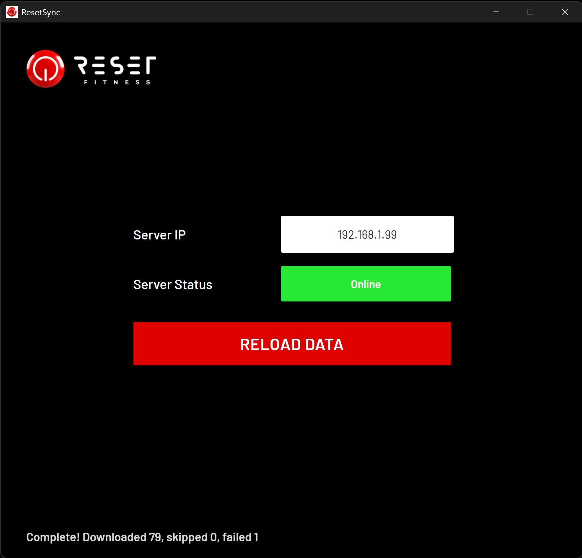 Reset Sync App screen