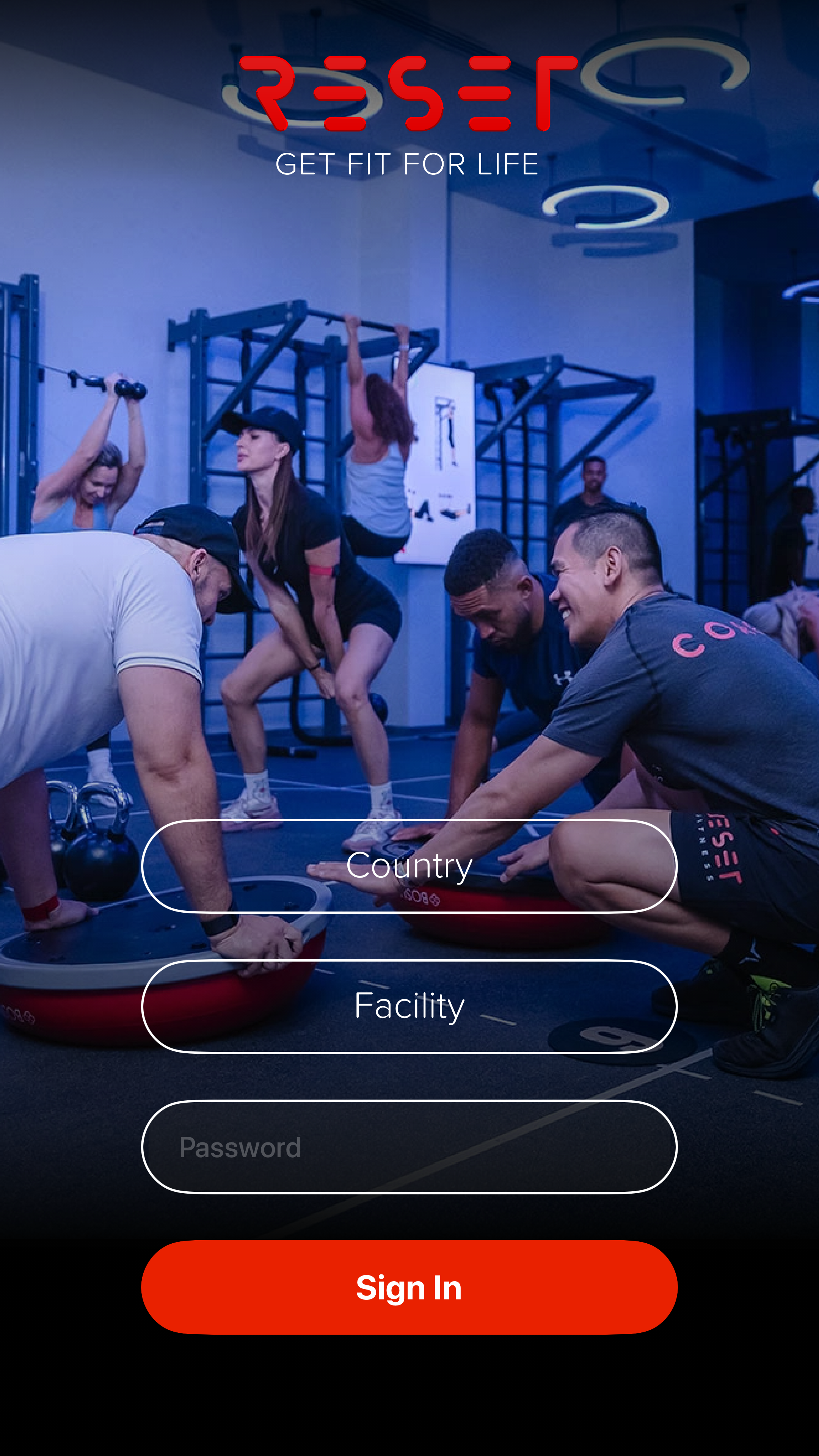 Reset Fitness TV App login screen