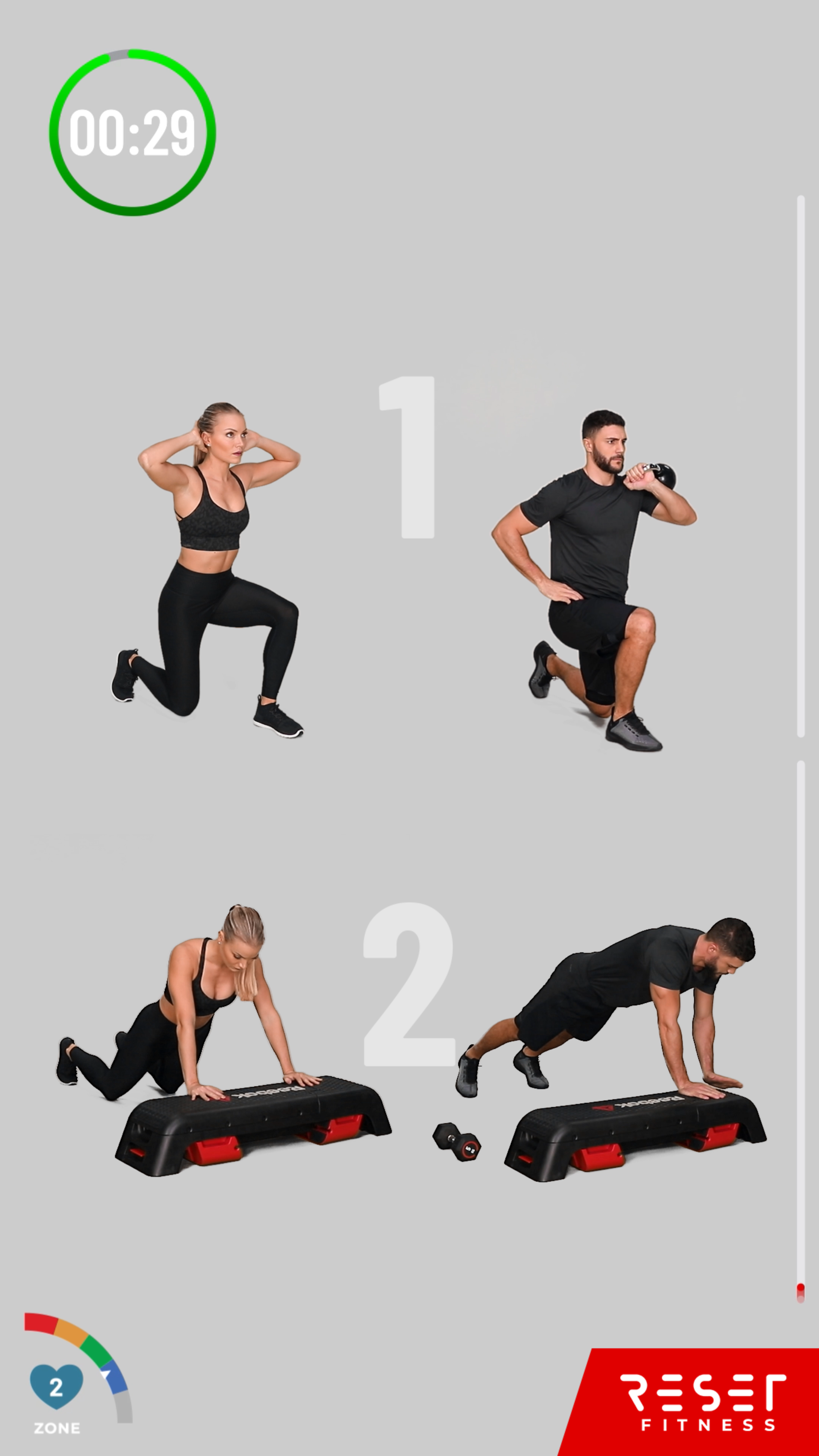 Reset Fitness TV App workout playback screen